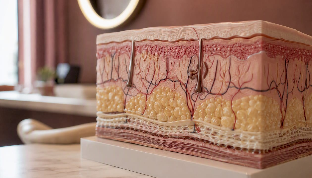 Cross-section of skin layers showing depth