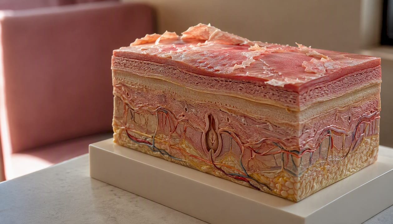 Skin layers model showing healing after peel