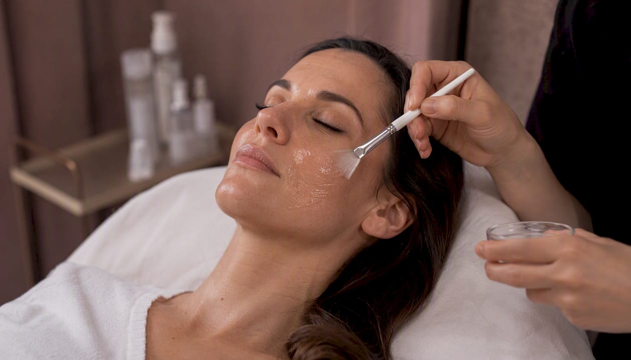 Woman receiving gentle skin peel treatment