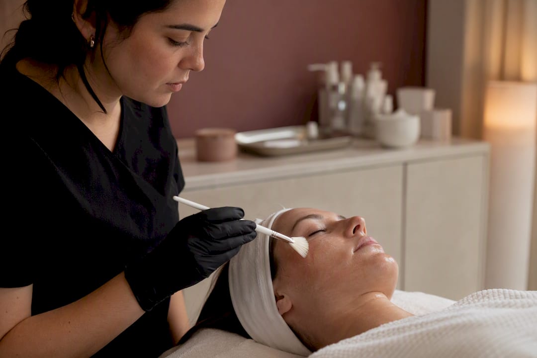 Dermal clinician applying chemical peel treatment