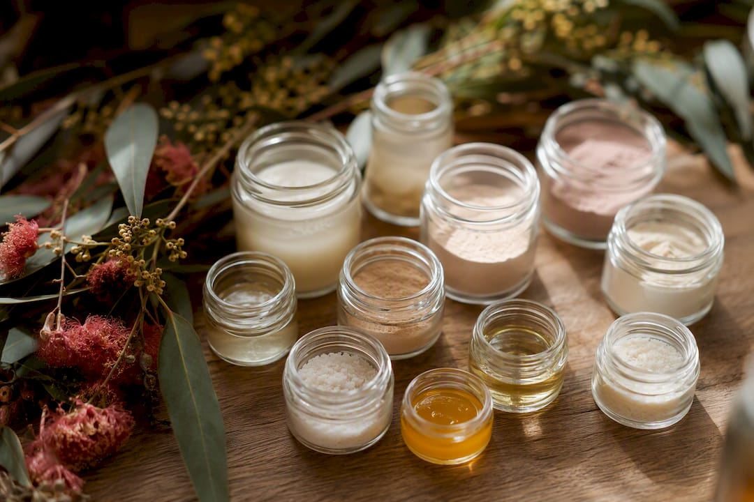 Natural organic skincare active ingredient jars