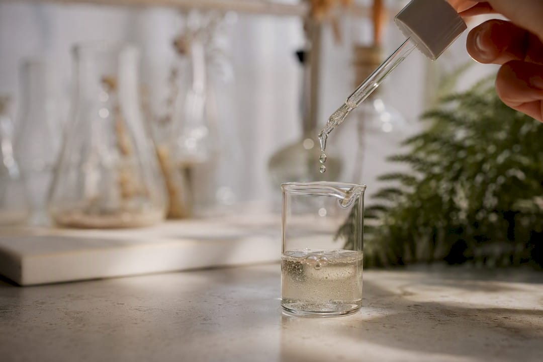 Serum dropper dispensing clear skincare solution