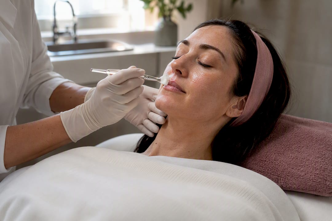 Clinician applying a light facial peel
