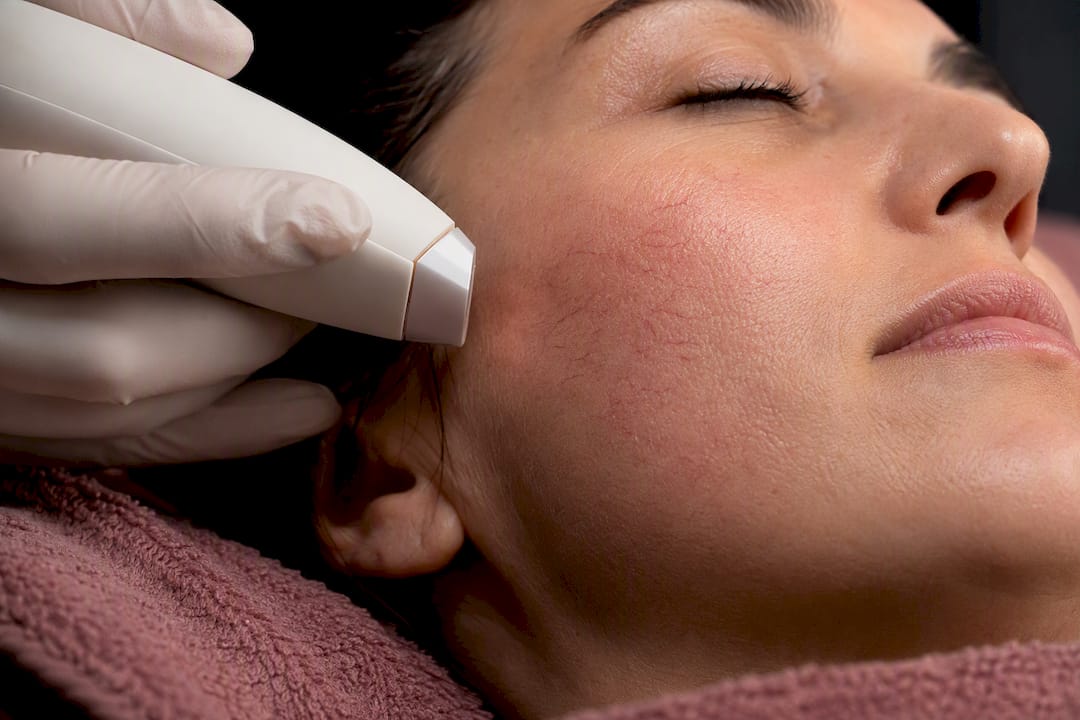 Clinician treating visible cheek capillaries