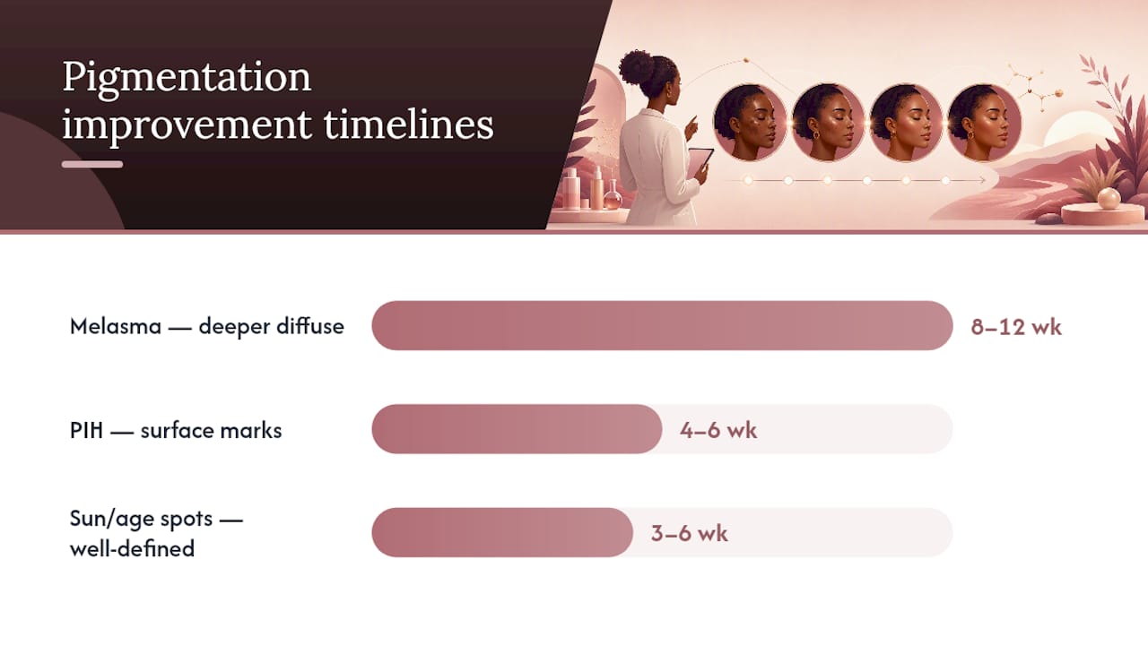 Pigmentation types and typical treatment timelines
