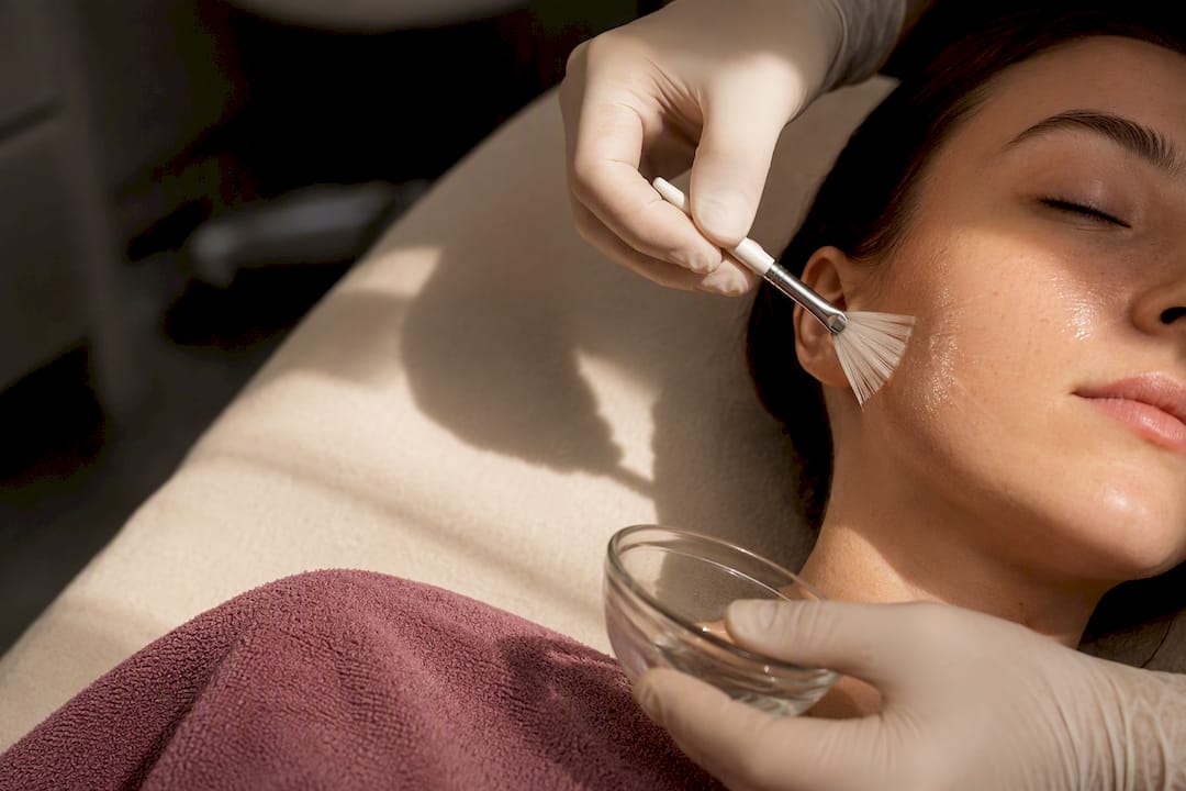 Clinician applying chemical peel treatment