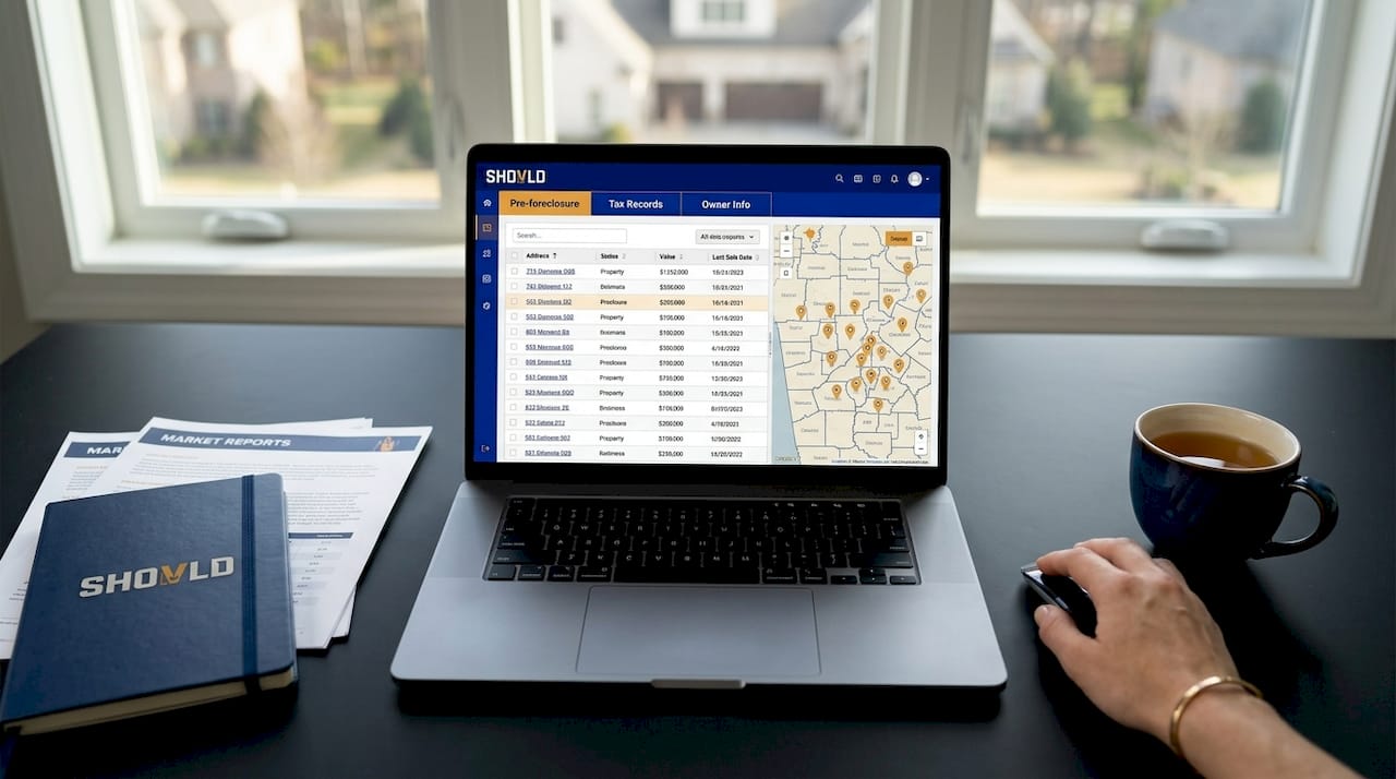 Laptop screen showing real estate data platform