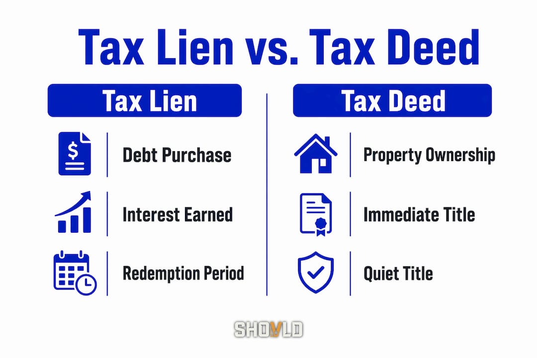 Infographic comparing tax lien and tax deed sales