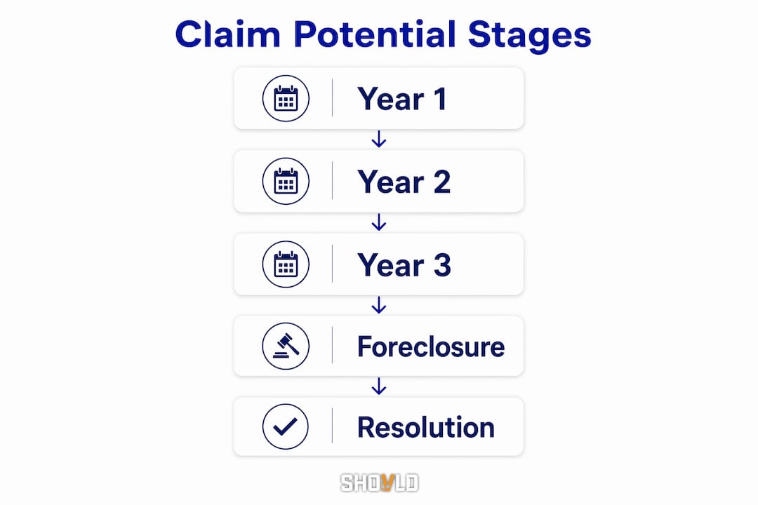 Infographic showing stages of distressed property claim potential