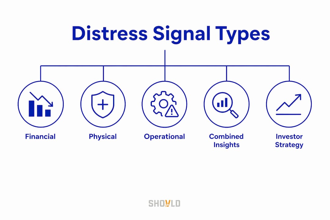Infographic illustrating distressed property signal categories
