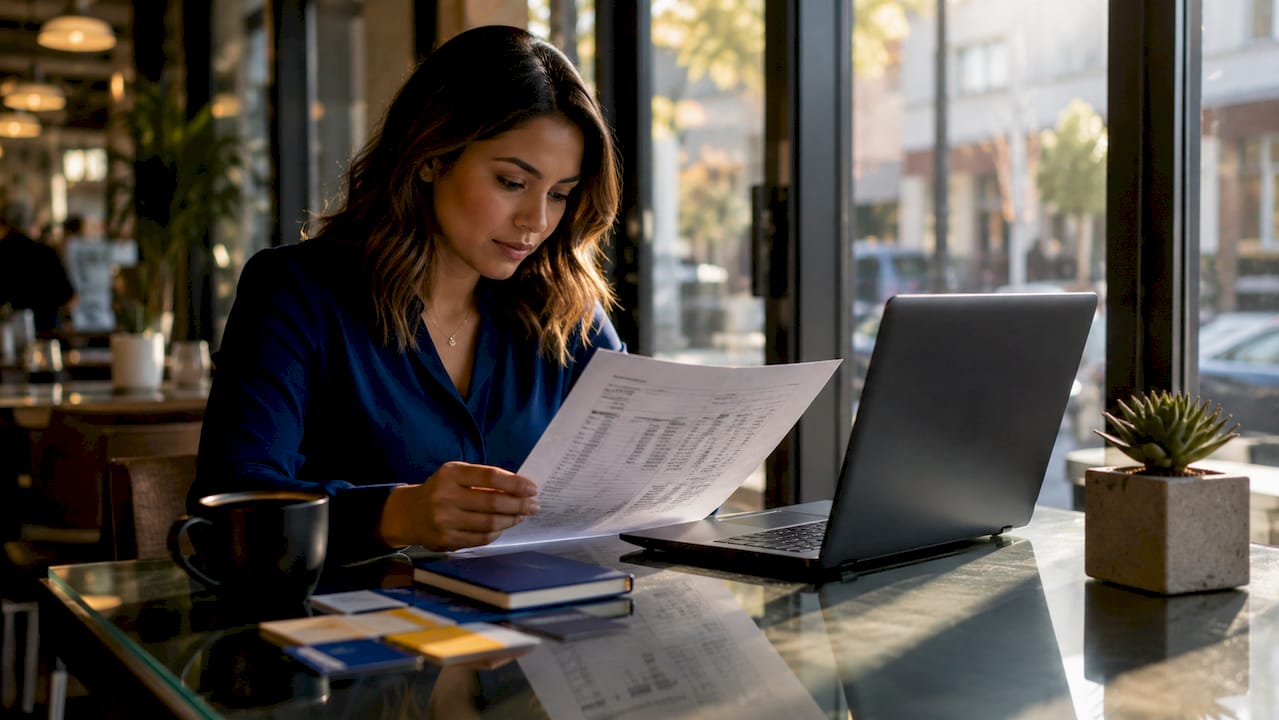 Female investor working on junior lien calculations