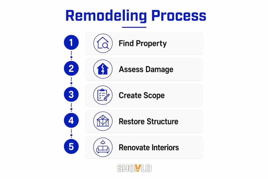 Infographic showing remodeling steps in vertical flow