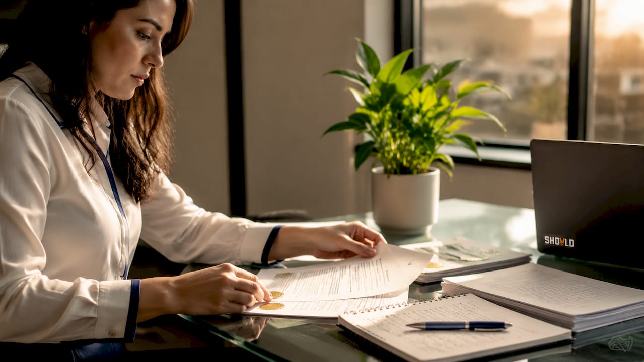 Hands sorting county deed recording documents