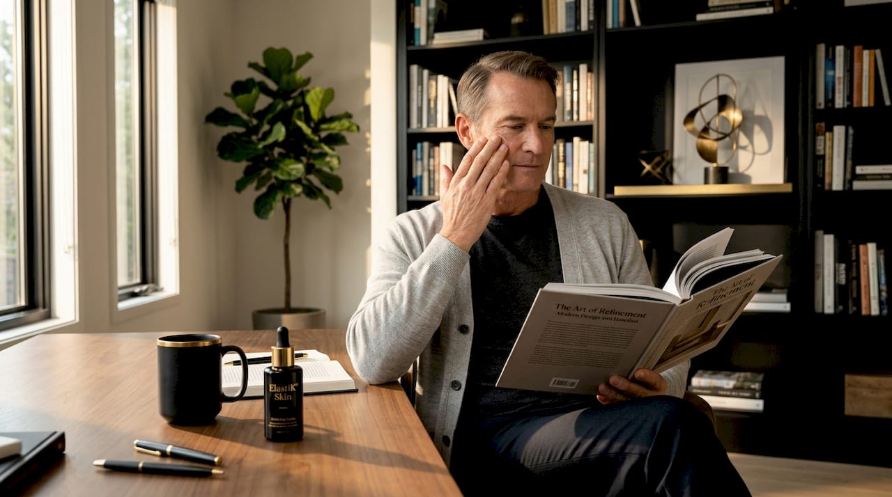 Man applying serum for skin resilience