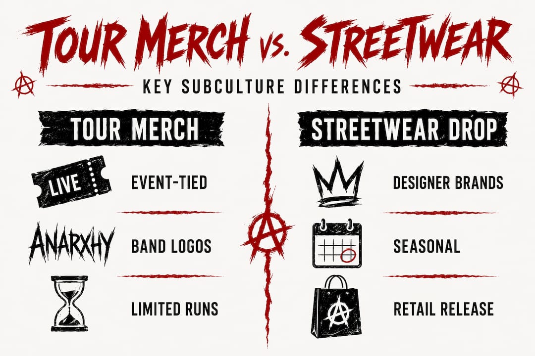 Tour merch versus streetwear comparison infographic