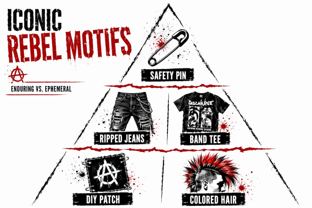 Hierarchy of iconic rebellious fashion motifs