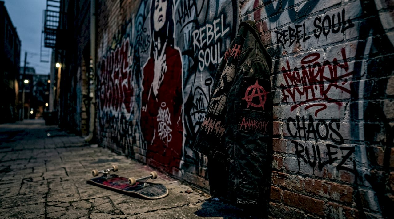 Graffiti art wall with streetwear jacket detail