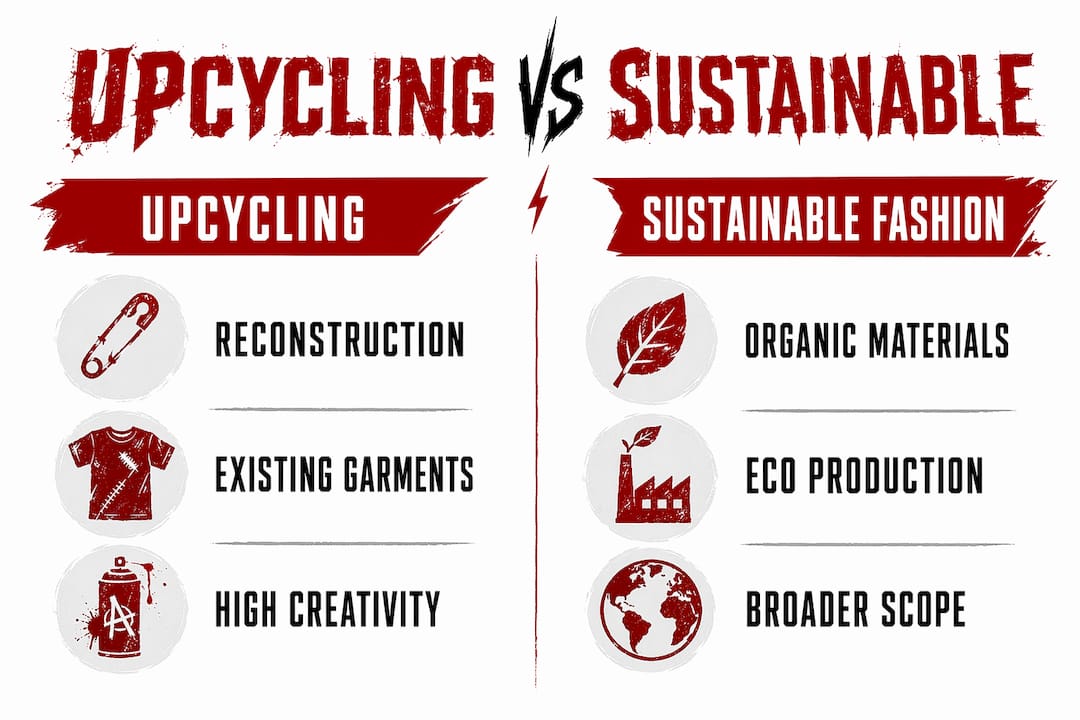 Infographic comparing upcycling and sustainable fashion