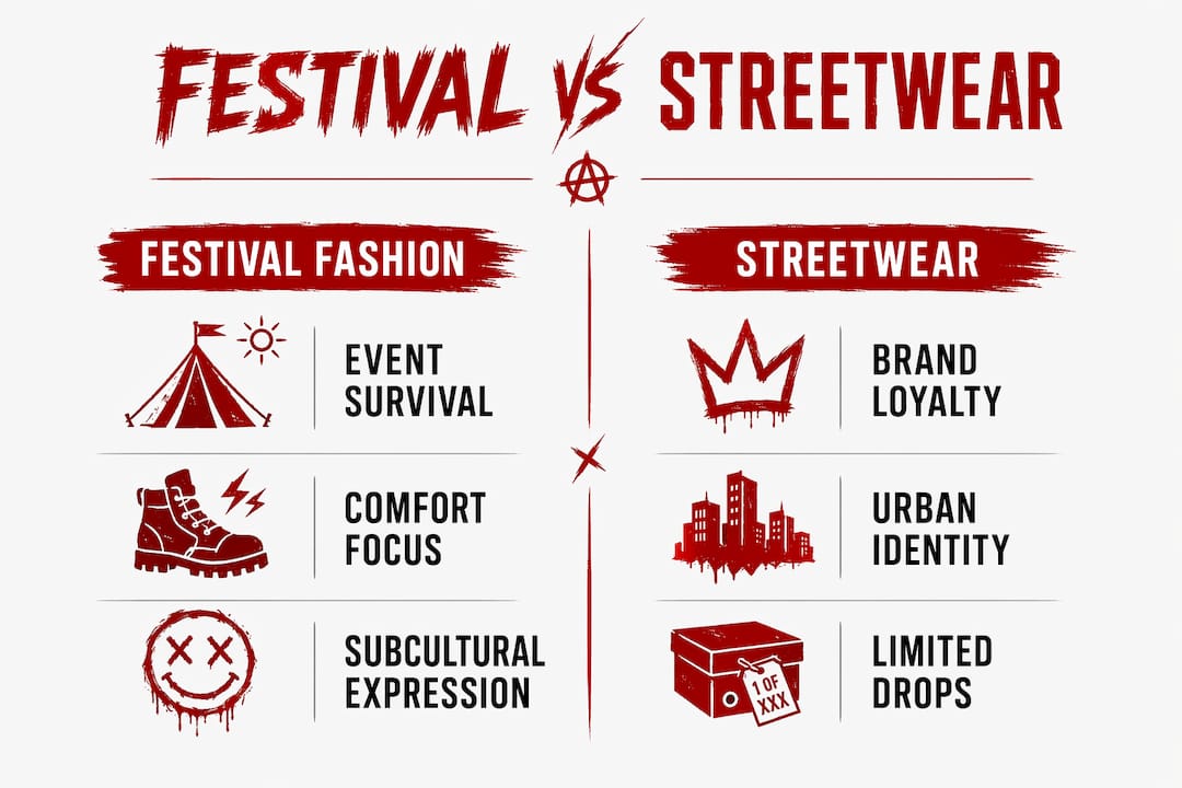 Infographic comparing festival fashion and streetwear