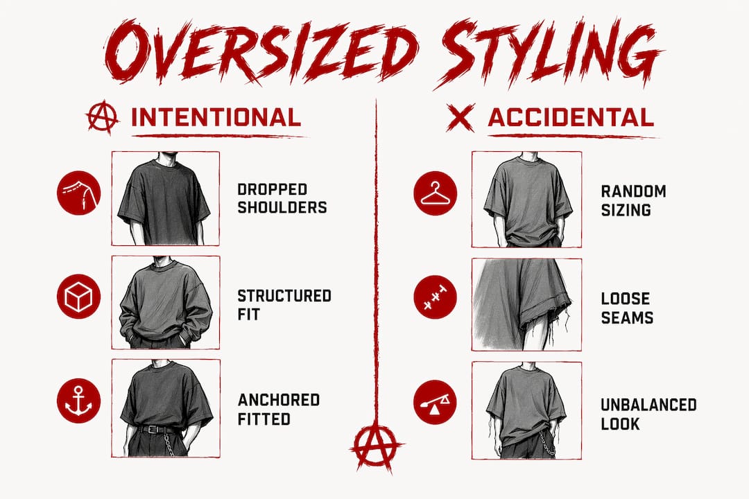 Infographic comparing intentional versus accidental oversized styling
