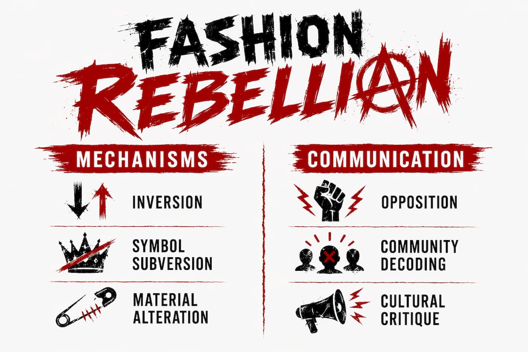 Infographic illustrating fashion rebellion mechanisms and communication