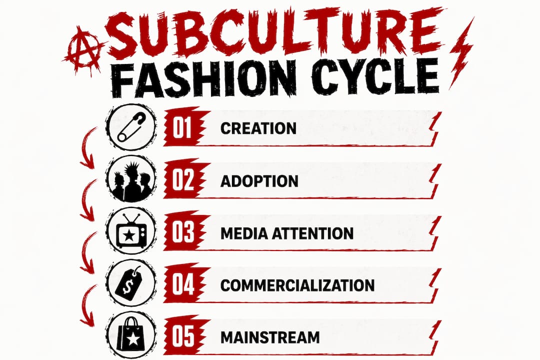 Infographic illustrating subculture fashion cycle stages
