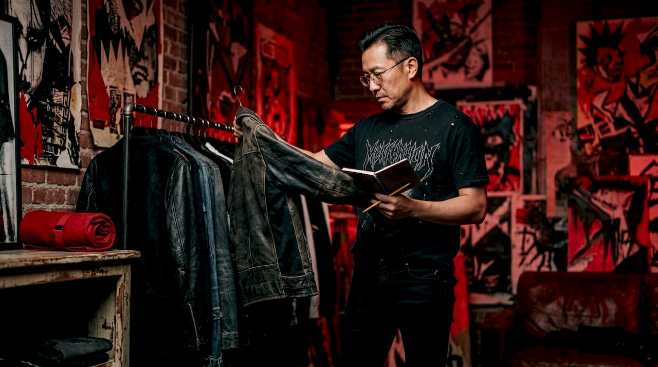 Fashion stylist choosing luxury jacket indoors