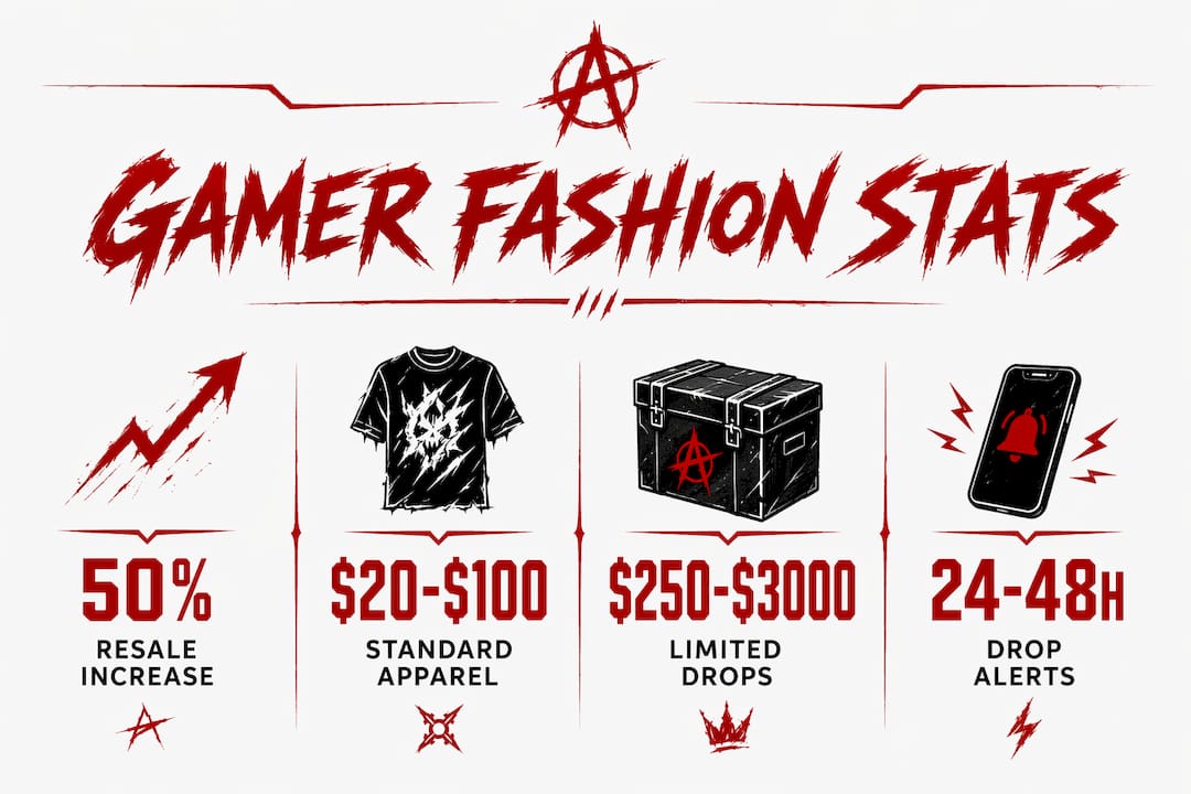 Infographic with key stats on collectible gamer fashion