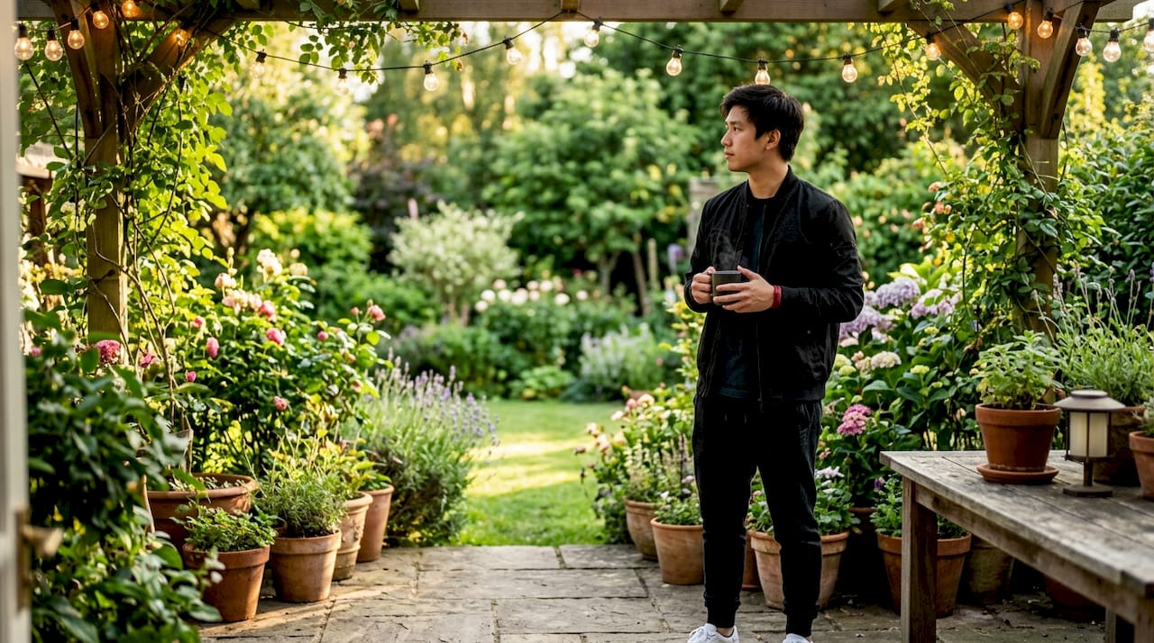 Side profile of gamer wearing subtle black hoodie