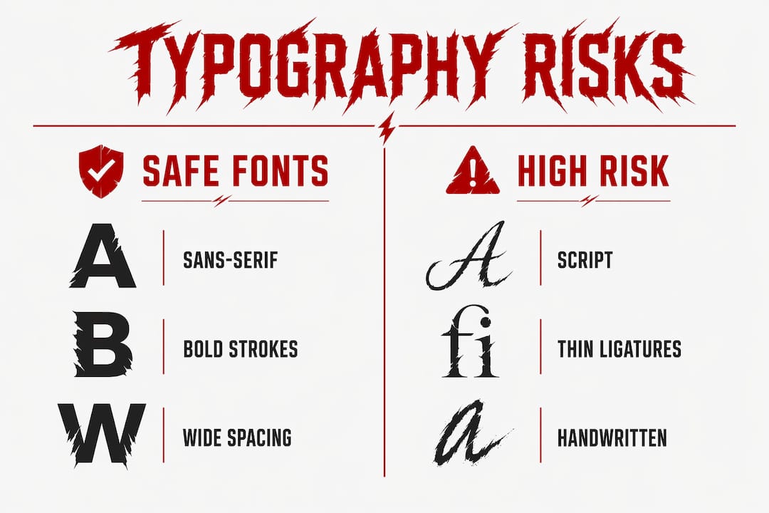 Infographic comparing safe and risky typography fonts