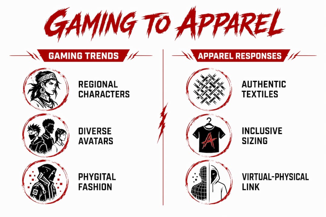Infographic showing gaming representation and apparel design