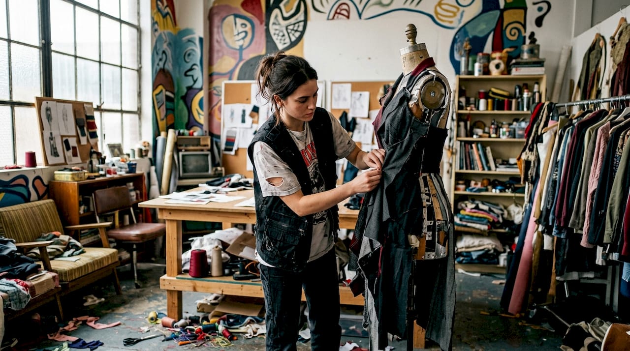 Designer working on dystopian clothing line