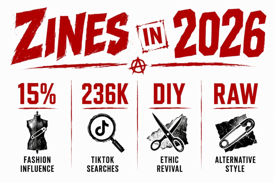 Infographic showing key statistics about zines in 2026 music and fashion