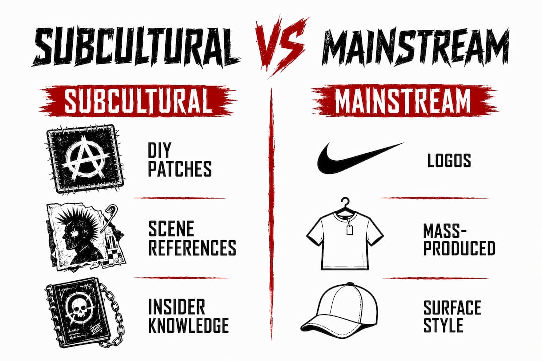 Infographic comparing subcultural and mainstream fashion