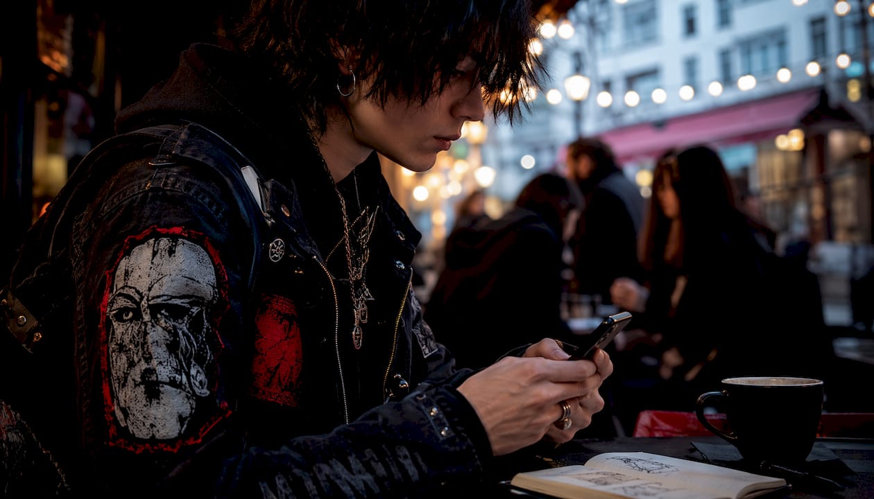 Side profile of gamer fashion symbols and smartphone