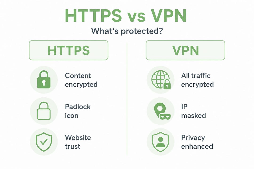 Infographic comparing HTTPS and VPN features