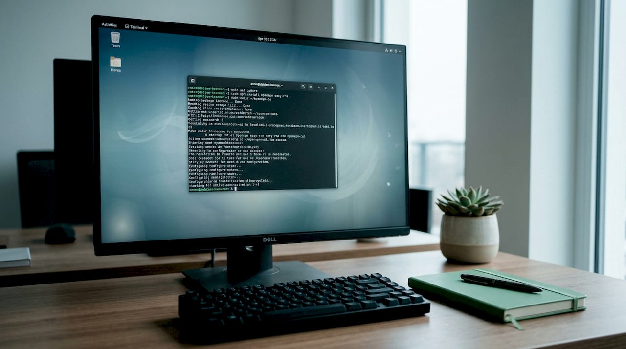 Linux terminal showing OpenVPN installation commands