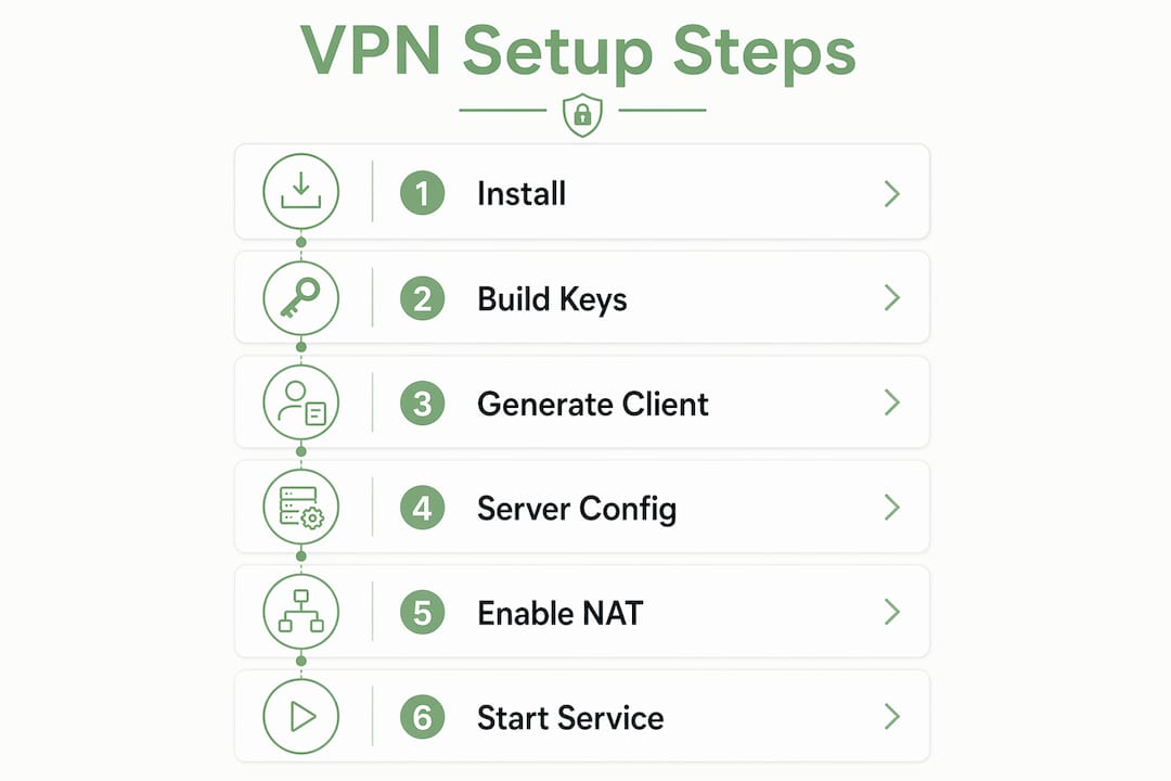 Infographic illustrating VPN setup steps on Linux