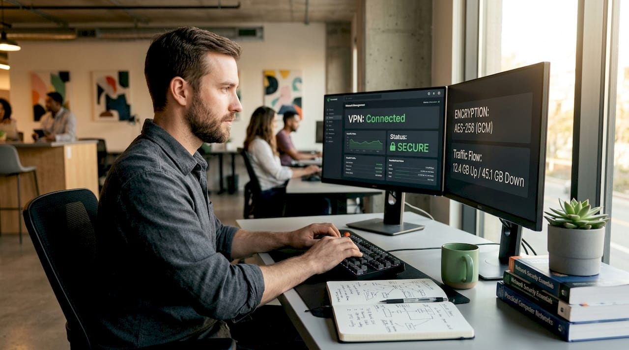 Network administrator working on VPN setup