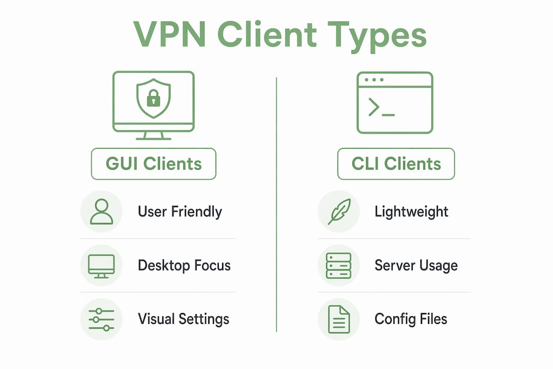 Infographic comparing GUI and CLI VPN clients