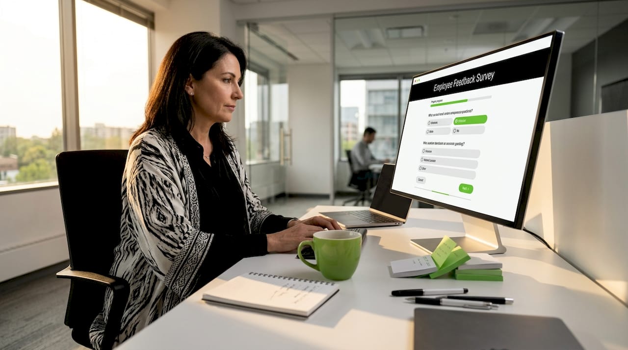 HR manager preparing team survey