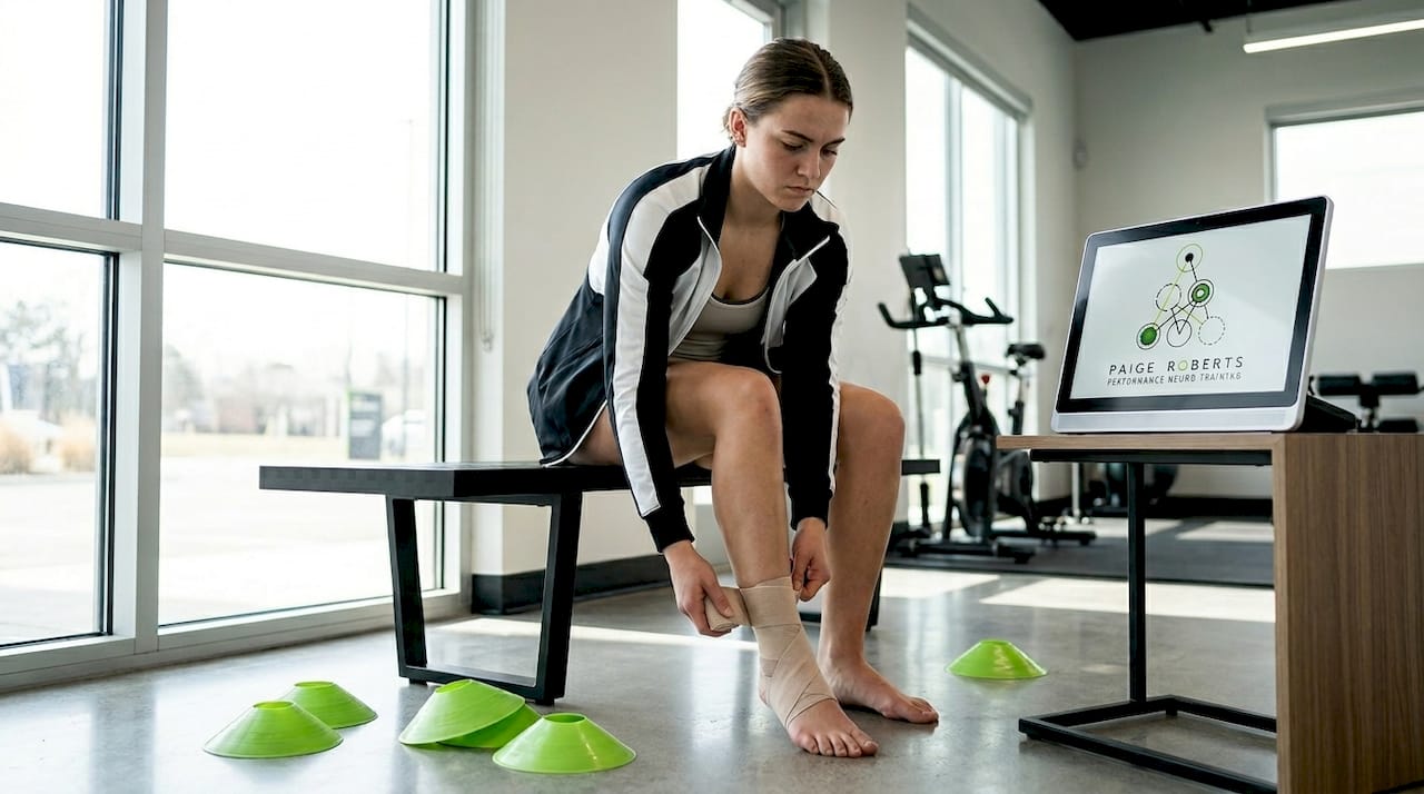Female athlete handling injury with focus