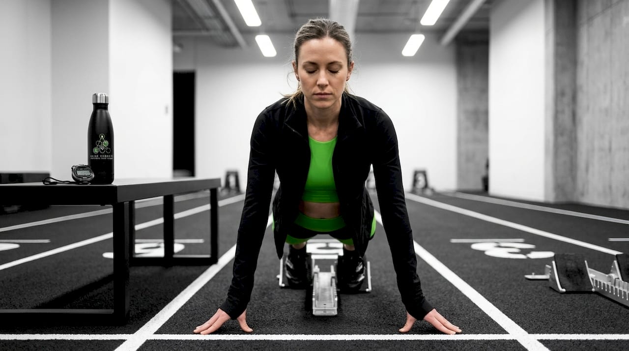 Female athlete visualizing before sprint start