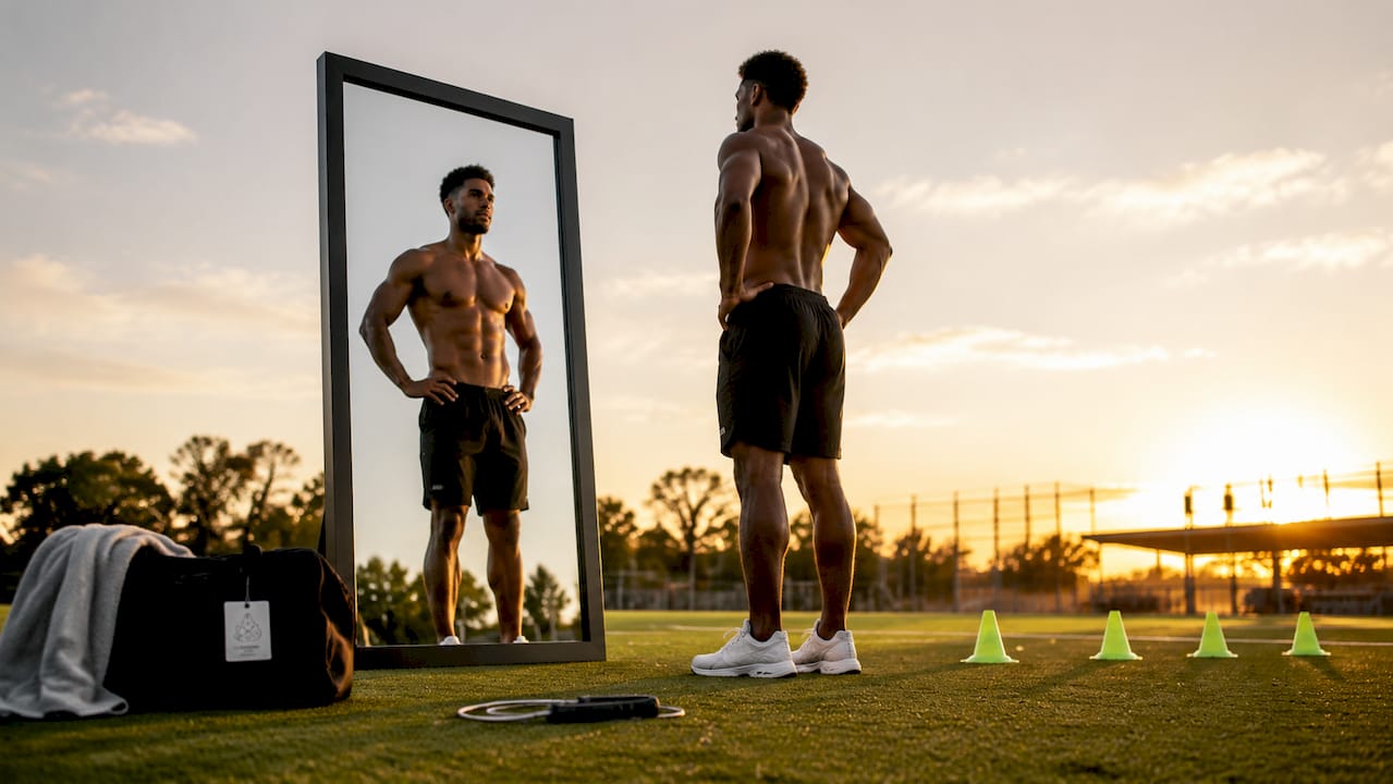 Male sprinter practicing self-talk and visualization