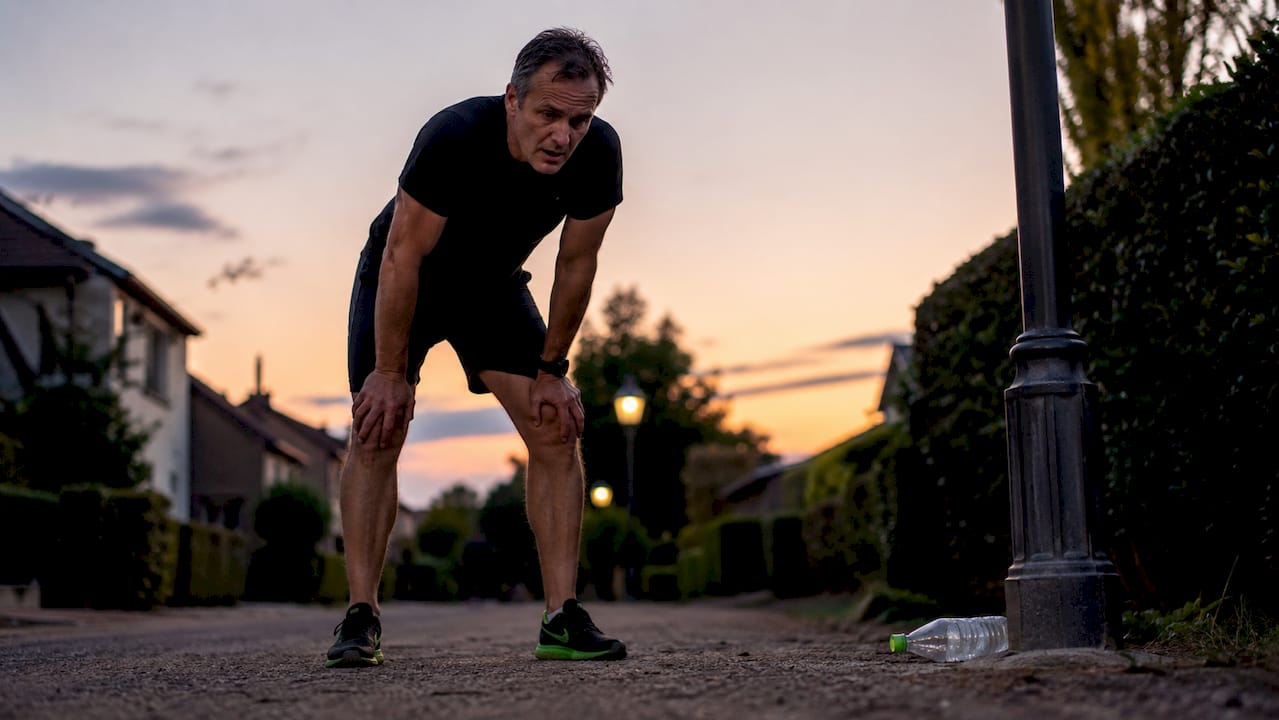 Exhausted runner showing burnout outdoors