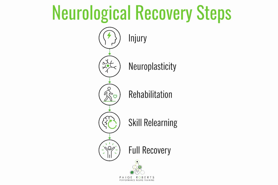 Infographic illustrating neurological recovery process steps
