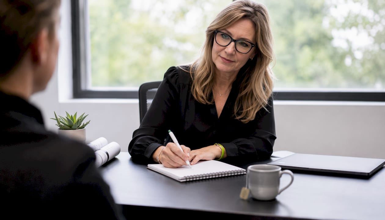Sport psychologist taking notes in consultation