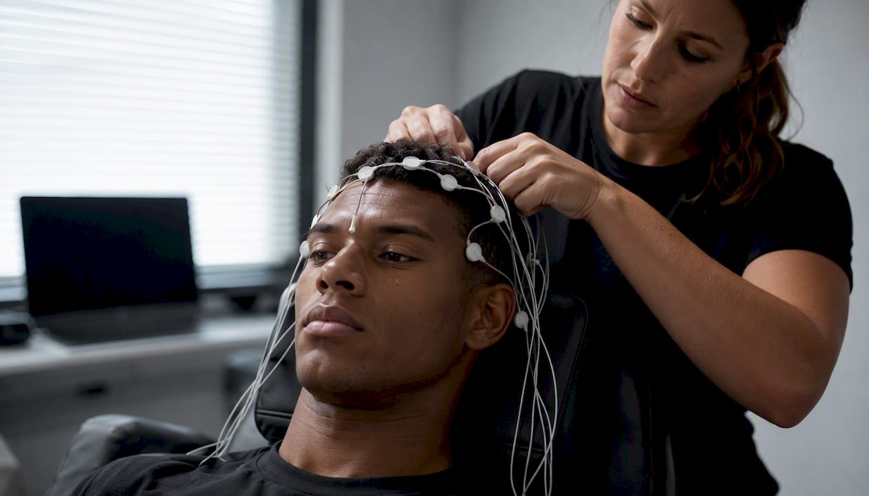 Neurofeedback session on athlete brain