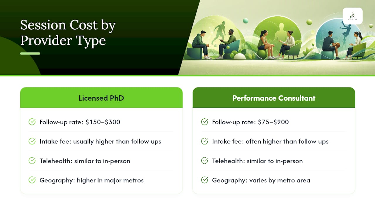 Cost comparison of sports psychology session types