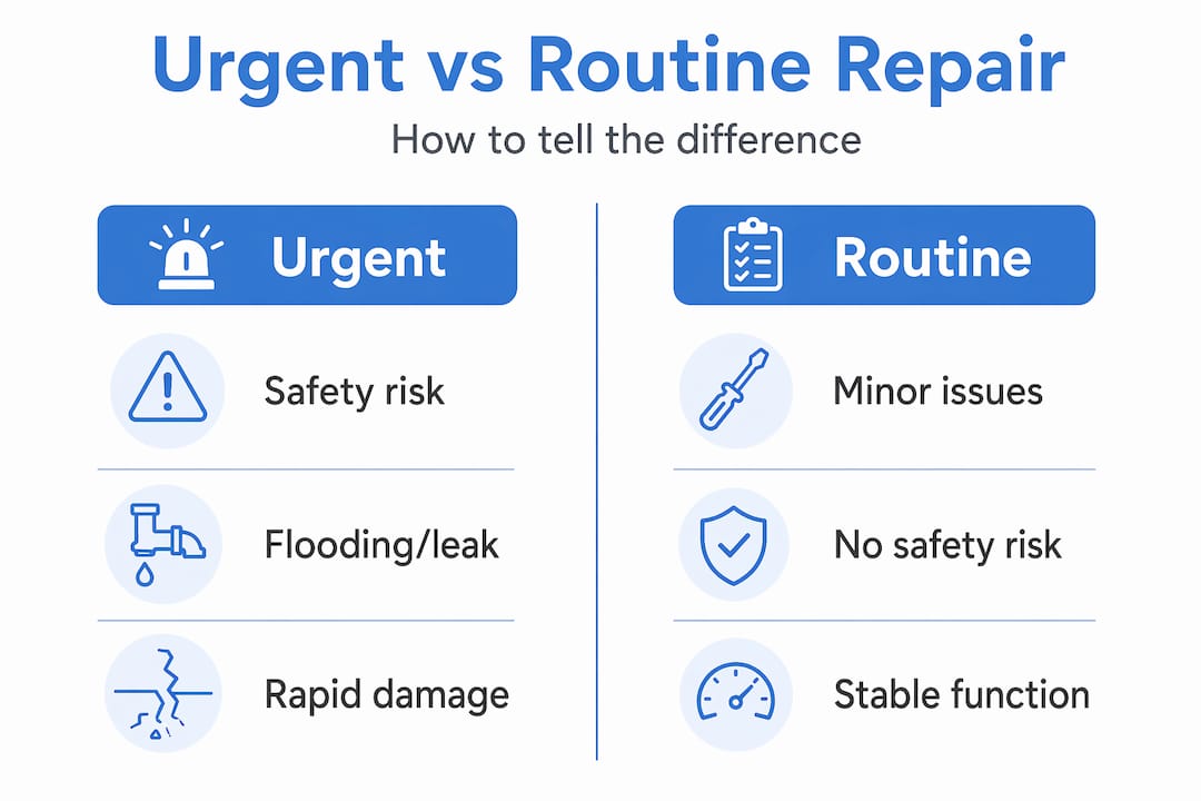 Infographic comparing urgent and routine appliance repairs